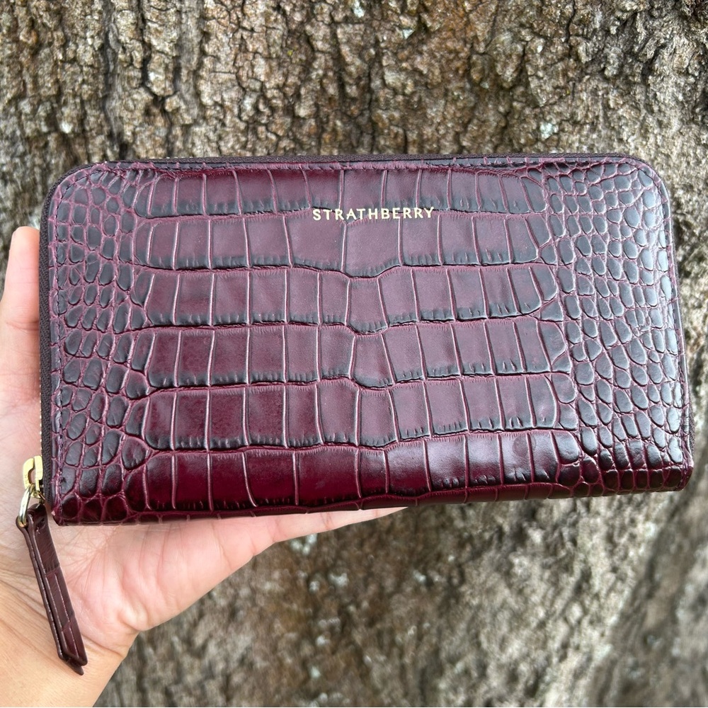 STRATHBERRY Large Rose Street Burgundy  Zip Around Wallet